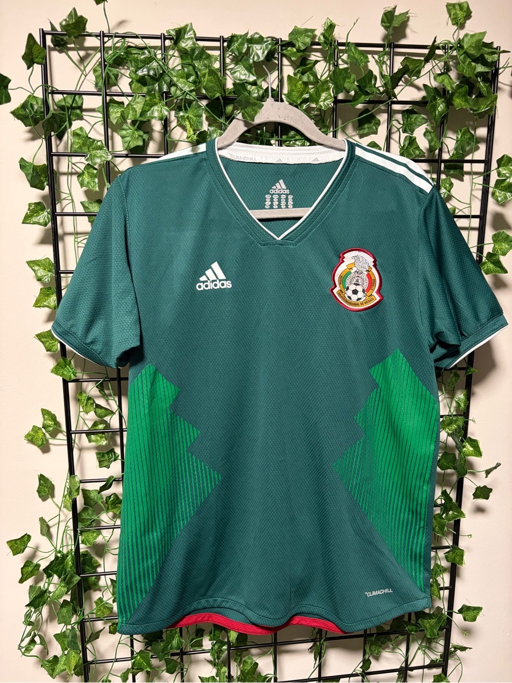 adidas Green Mexico National Team Soccer Jersey with White Stripes